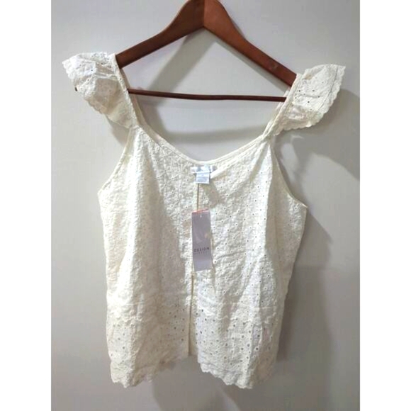 Design History Cream Ruffle Eyelet Top NWT - Picture 1 of 4